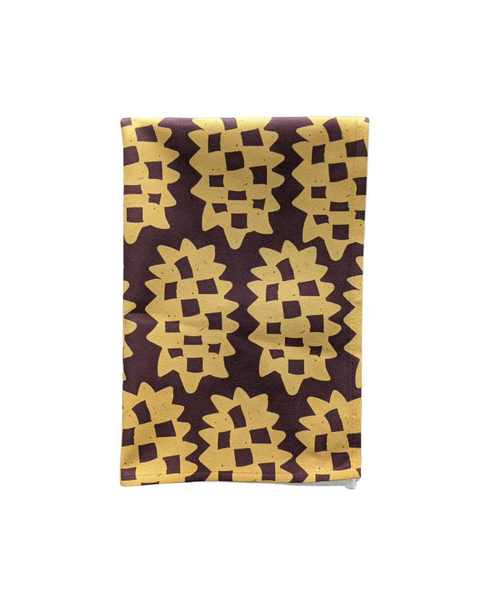 Pixel Pine - Sublimated Golden Yellow & Brown Tea Towel