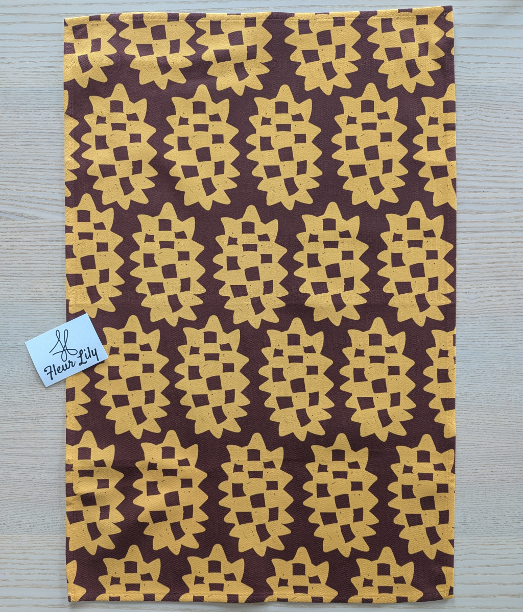 Pixel Pine - Sublimated Golden Yellow & Brown Tea Towel