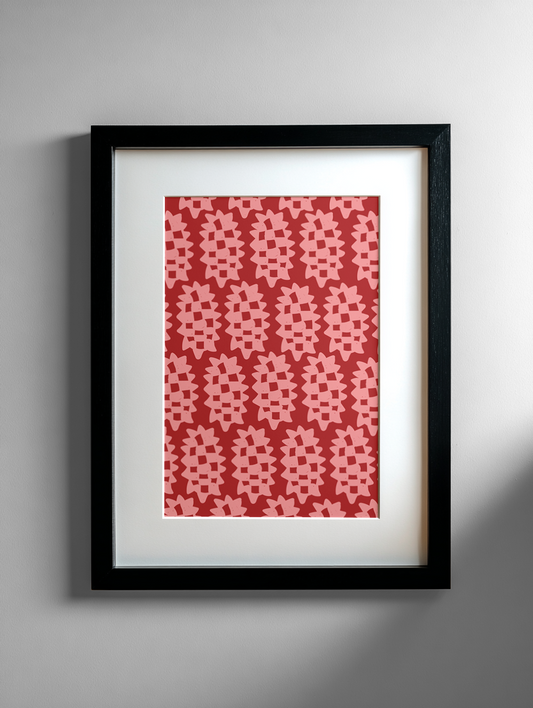 Pixel Pine – Blush Pink & Red Print (A5, A4, A3)